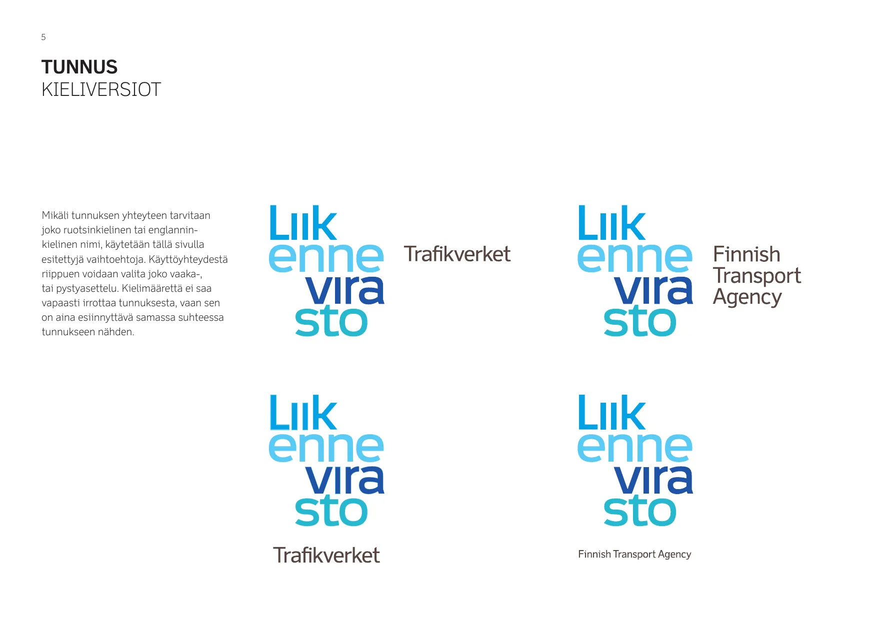 Four logo lockups showing Swedish and English variants in horizontal and vertical layouts