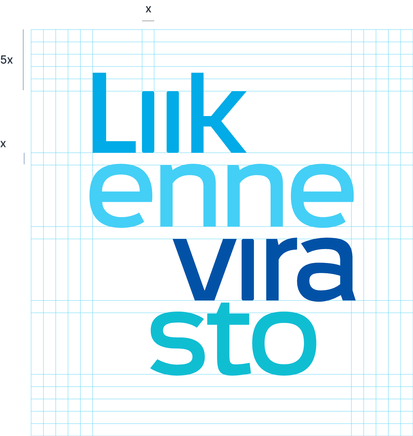 Logo construction showing clear space measurements with 5x above and x on sides