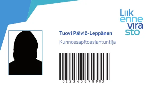 Employee security pass with angular blue geometric shapes