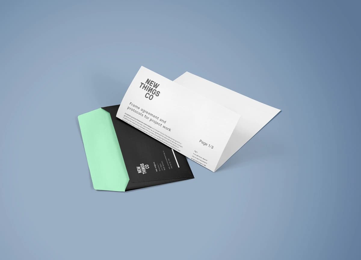 New Things Co letterhead and envelope design