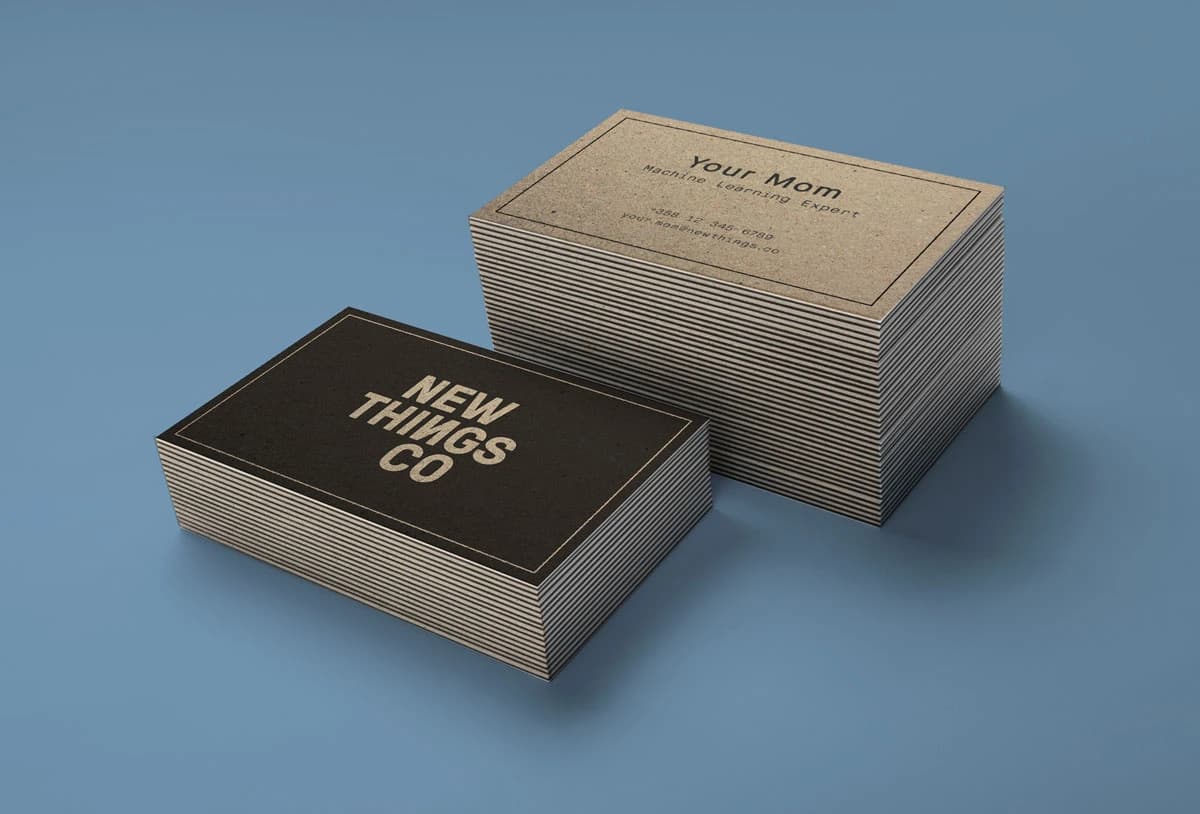 New Things Co business cards on recycled paper stock