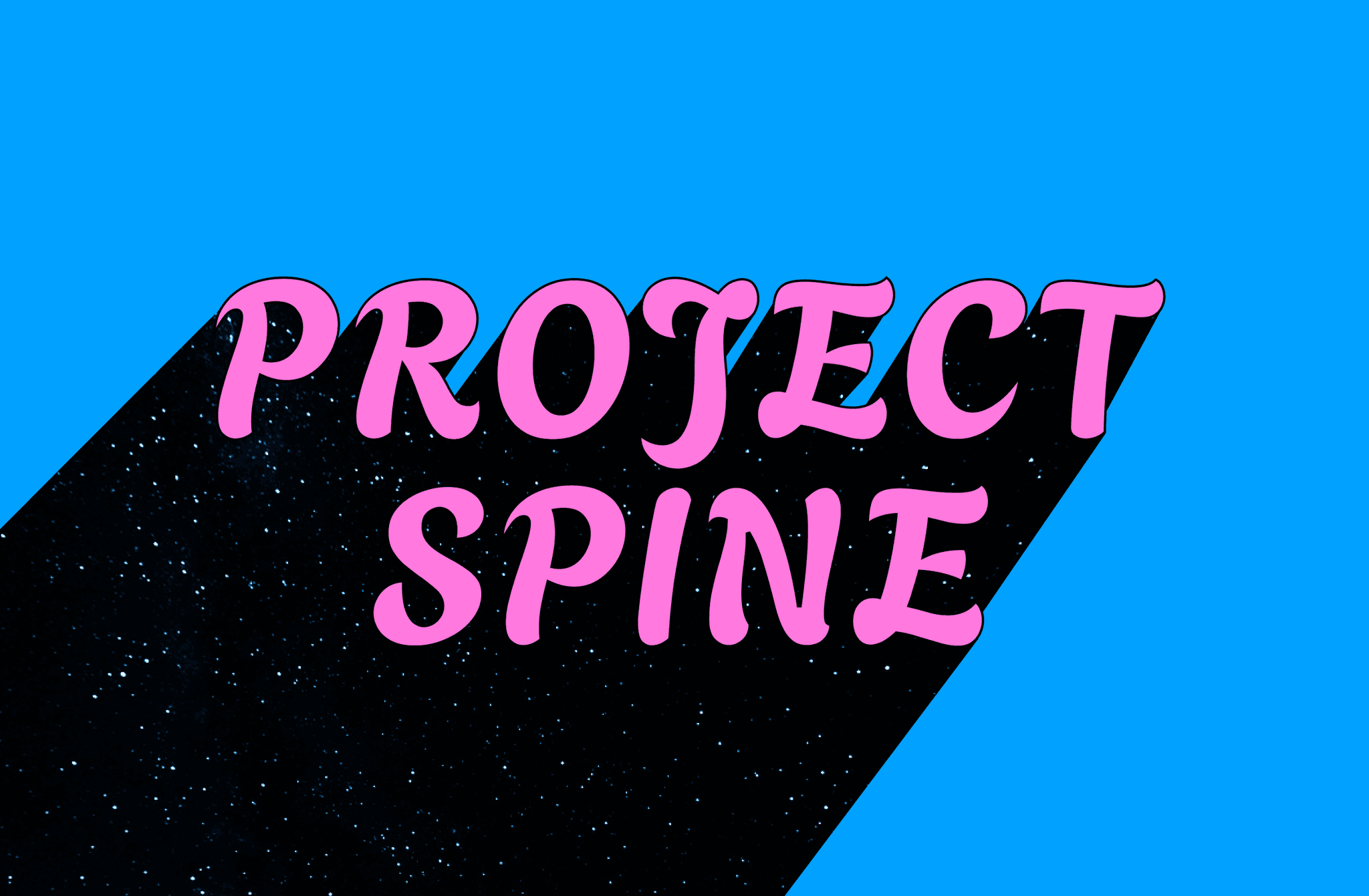 Project Spine wordmark: bold pink retro display type with dark starfield shadow on blue background