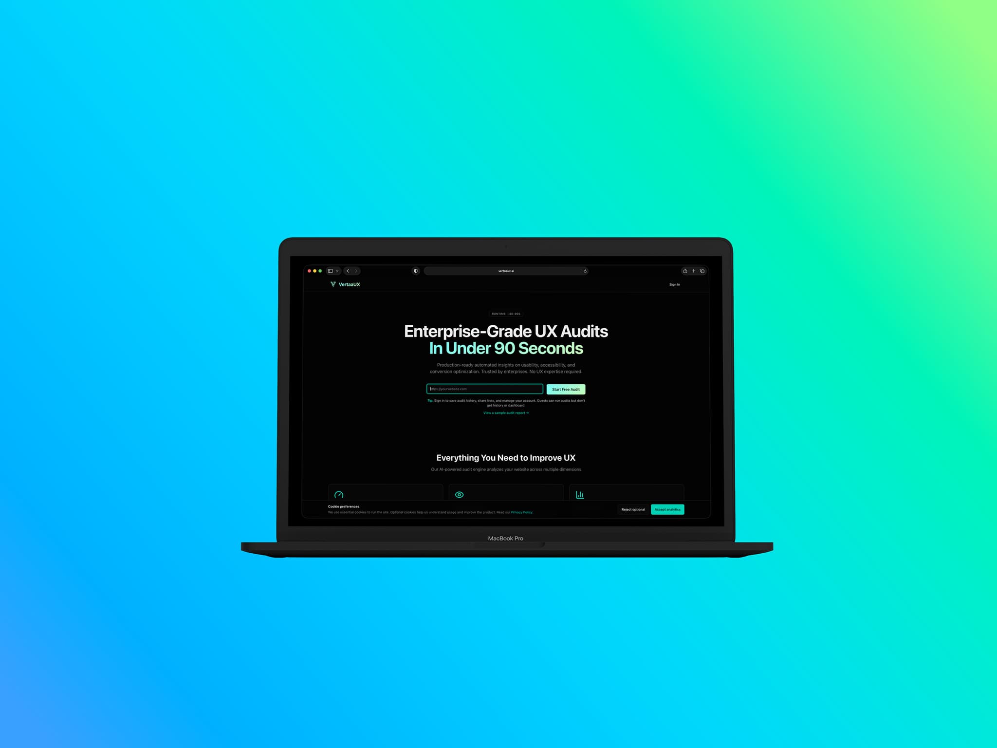 VertaaUX product on colorful gradient background