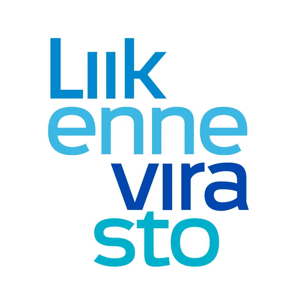 Liikennevirasto logo with cascading wordmark in four signature blues