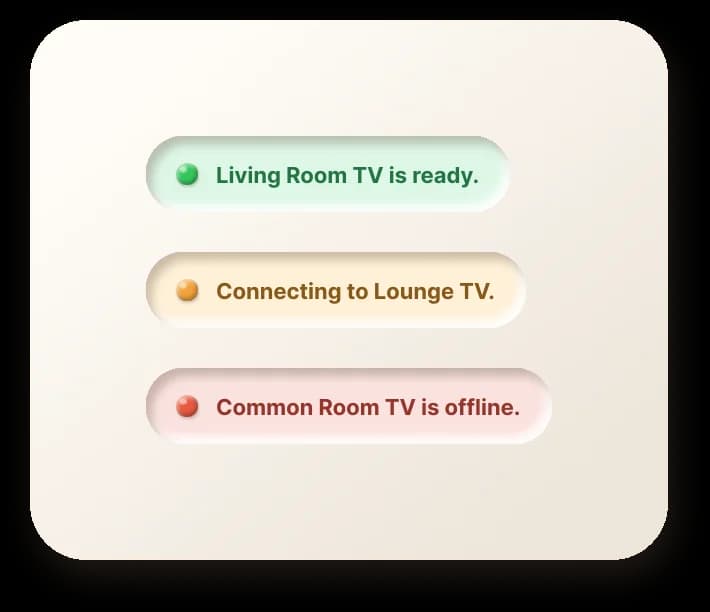 Status toasts in available, warning and error tints