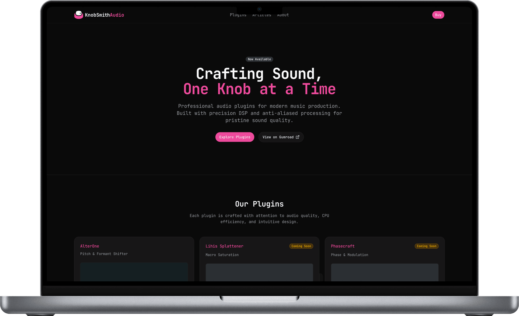 KnobSmith Audio website on MacBook