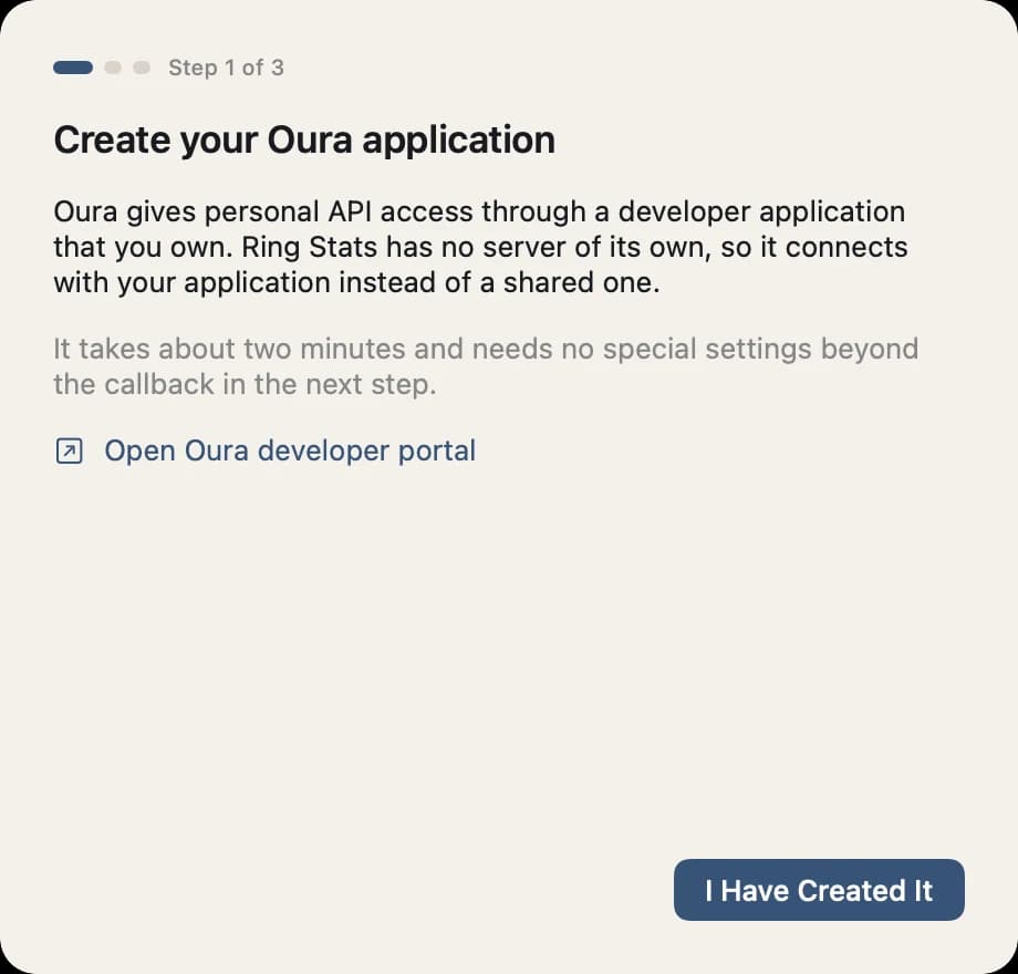 Connection step 1 of 3: create an application in the developer portal