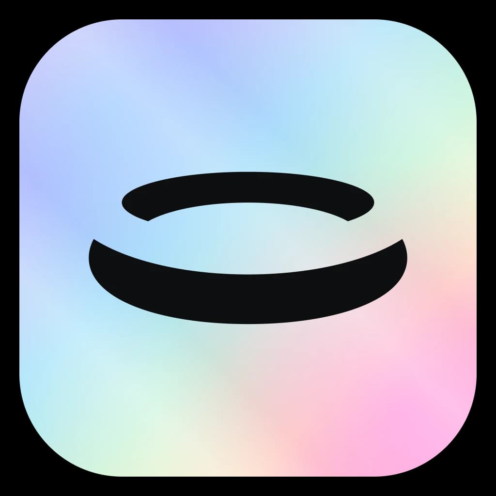 Ring Stats app icon variant: a dark split ring on a pastel holographic gradient