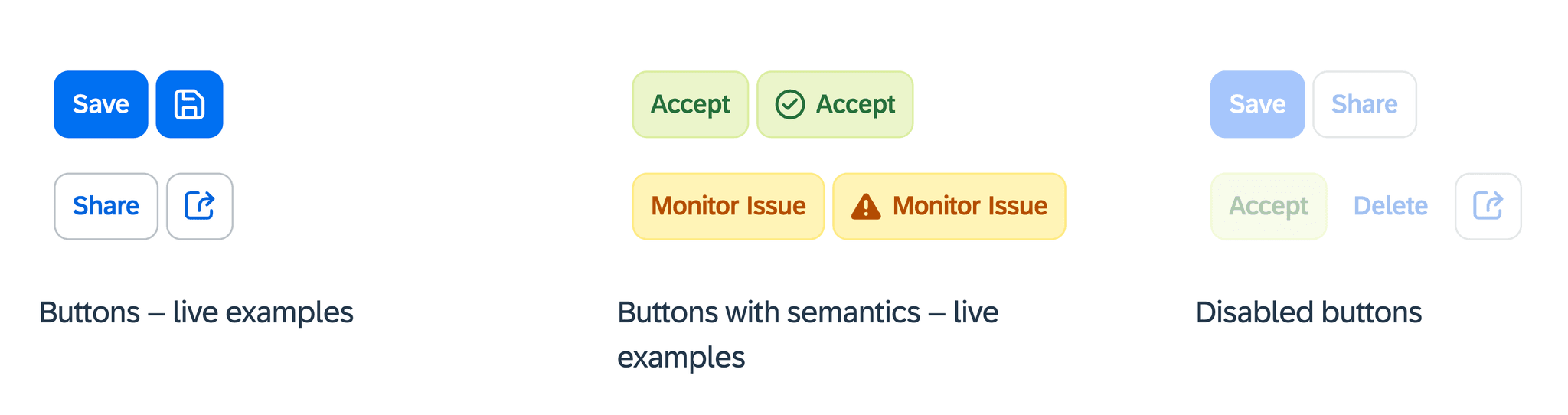Button component variants showing primary, secondary, ghost, and destructive states with all interaction states