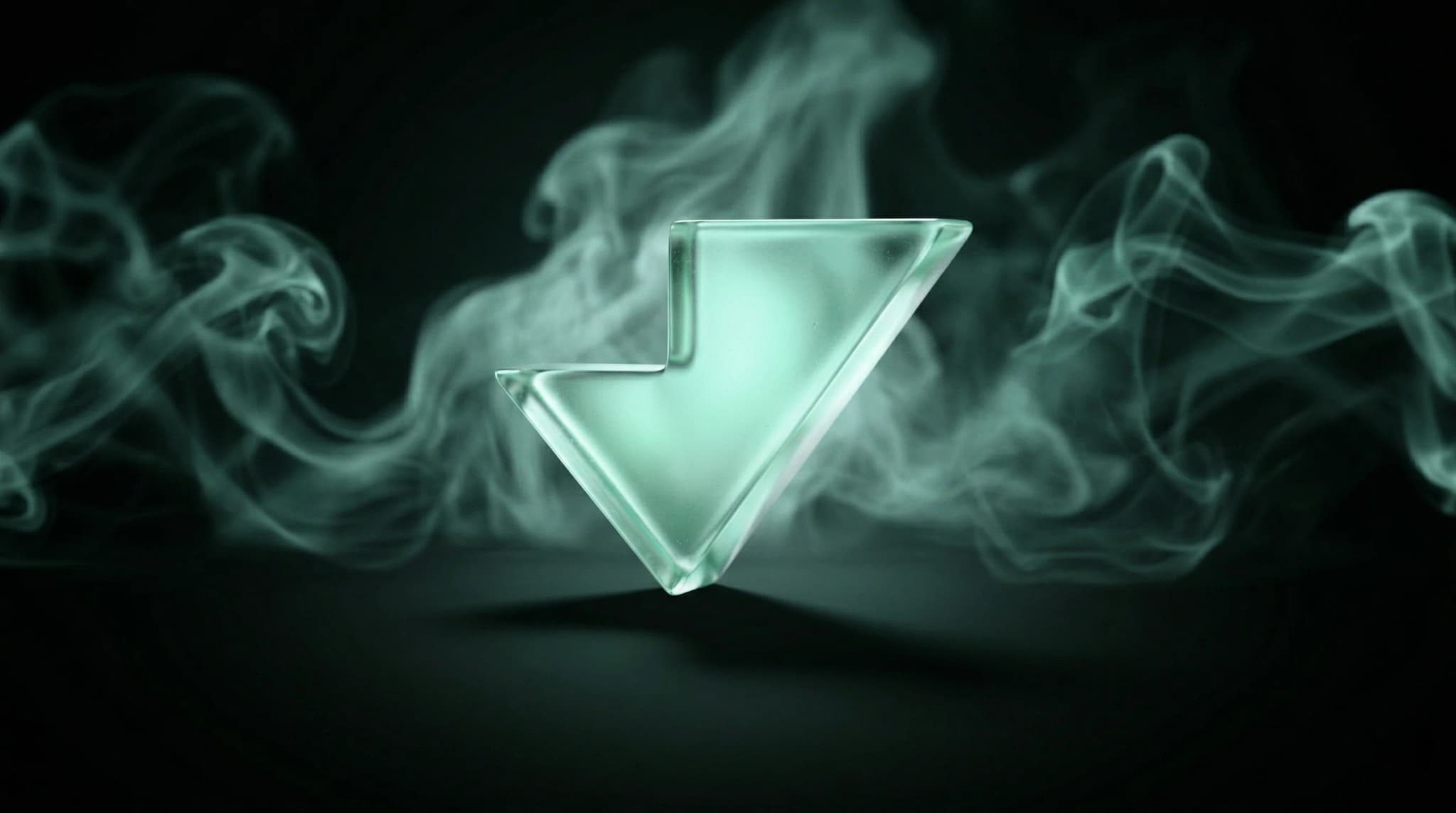 VertaaUX — glass checkmark icon with ethereal green smoke on dark background