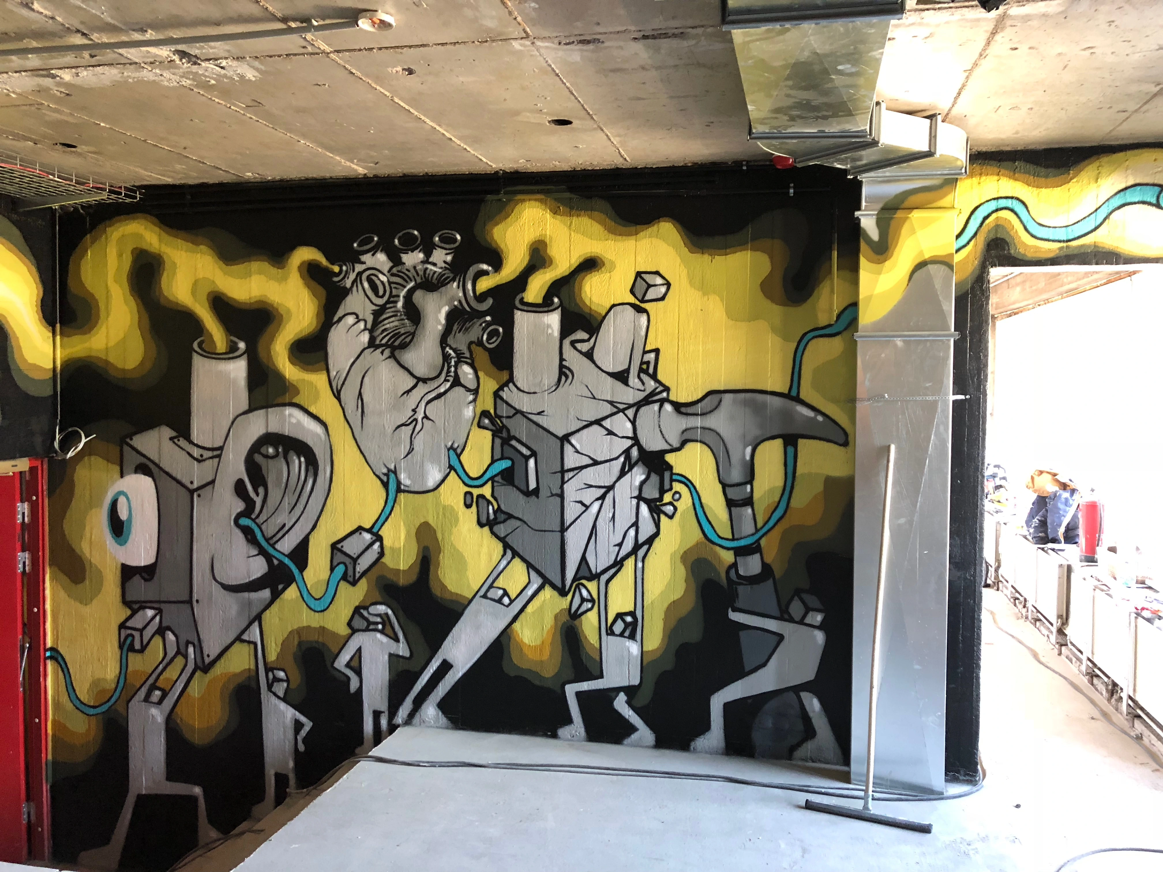 HQ interior with custom illustrations by Jukka Peltosaari