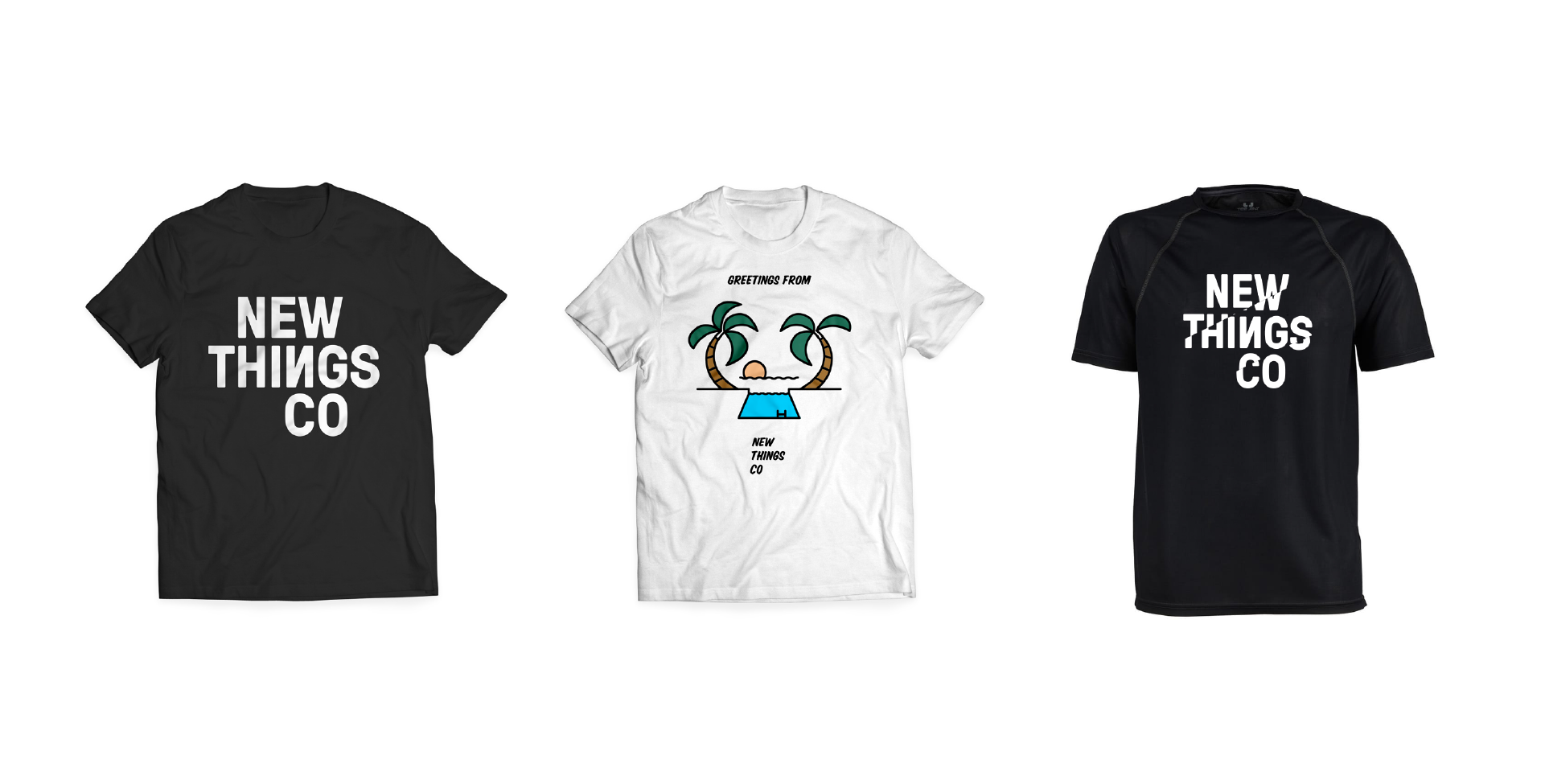 New Things Co branded t-shirts and gym shirts